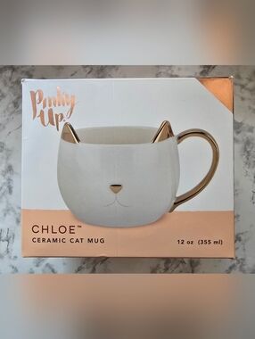Pinky Up: 12 oz Chloe Ceramic Cat Mug (Unused In Box)